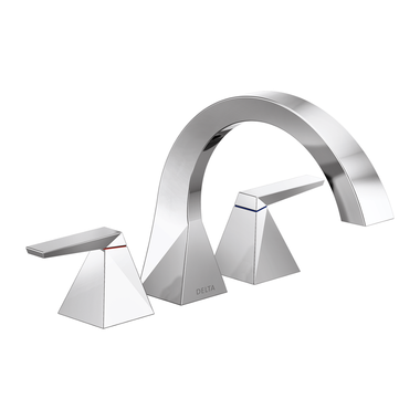 Click here to see Delta T2746-PR Delta Trillian Two-Handle Roman Tub Faucet Trim, Arc Spout, Lever Handles, ADA-Compliant, Lumicoat Chrome - T2746-PR