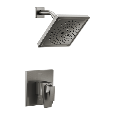 Click here to see Delta T17243-KS-PR Delta Trillian Monitor 17 Series Two-Handle H2Okinetic Shower Faucet with Volume Control, 1.75 GPM, Lever Handles, Lumicoat, Black Stainless - T17243-KS-PR