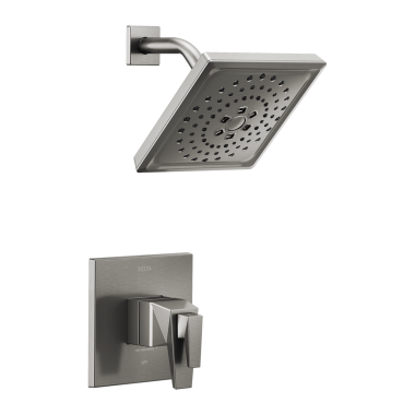 Click here to see Delta T17T243-KS-PR Delta Trillian TempAssure 17T Series Two-Handle H2Okinetic Shower Faucet with Volume Control, 1.75 GPM, Lever Handles, Lumicoat, Black Stainless - T17T243-KS-PR