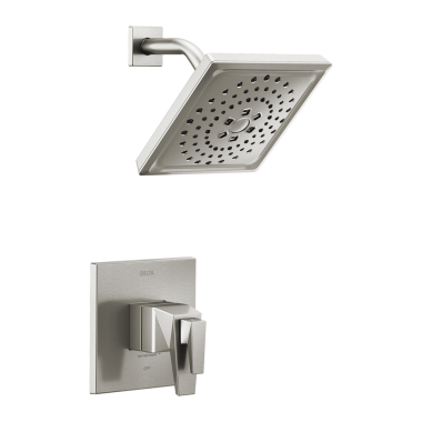 Click here to see Delta T17T243-SS-PR Delta Trillian TempAssure 17T Series Two-Handle H2Okinetic Shower Faucet with Volume Control, 1.75 GPM, Lever Handles, Lumicoat, Stainless - T17T243-SS-PR