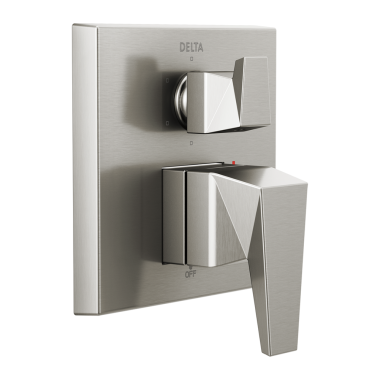 Click here to see Delta T24943-SS-PR Delta Trillian Monitor 14 Series Valve Trim w/ 6-Function Diverter, Lever Handles, Lumicoat Stainless Steel - T24943-SS-PR