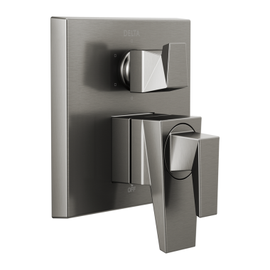 Click here to see Delta T27943-KS-PR Delta Trillian Monitor 17 Series Two-Handle Valve Trim w/ 6-Function Diverter, Lever Handles, Lumicoat Black Stainless - T27943-KS-PR