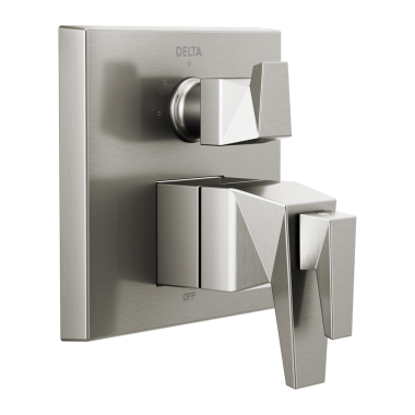 Click here to see Delta T27T843-SS-PR Delta Trillian TempAssure 17T Series Two-Handle Valve Trim w/ 3-Function Diverter, Lever Handles, Lumicoat Stainless Steel - T27T843-SS-PR