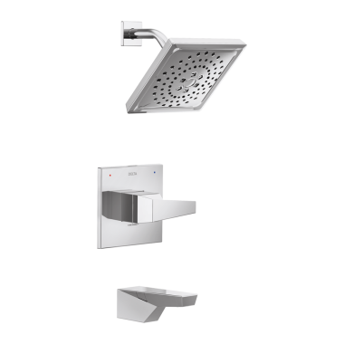 Click here to see Delta T14443-PR Delta Trillian Monitor 14 Series Single-Handle Tub/Shower Faucet with H2Okinetic Showerhead, 1.75 GPM, Lever Handle, Lumicoat, Chrome - T14443-PR