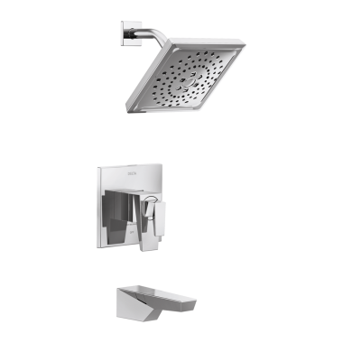 Click here to see Delta T17443-PR Delta Trillian Monitor 17 Series H2Okinetic Tub/Shower Faucet with Volume Control, Two-Handle, 1.75 GPM, Lever Handle, Lumicoat, Chrome - T17443-PR