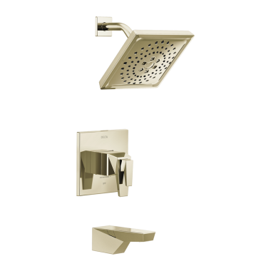 Click here to see Delta T17T443-PN-PR Delta Trillian TempAssure 17T Series Two-Handle Tub/Shower Faucet with H2Okinetic Showerhead, 1.75 GPM, Lever Handle, Lumicoat, Polished Nickel - T17T443-PN-PR