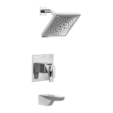 Click here to see Delta T17T443-PR Delta Trillian TempAssure 17T Series Two-Handle Tub/Shower Faucet with H2Okinetic Showerhead, 1.75 GPM, Lever Handle, Lumicoat, Chrome - T17T443-PR