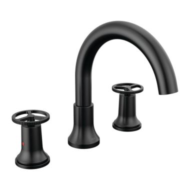 Click here to see Delta T2758-BL Delta Trinsic Roman Tub Faucet Trim, Delta Trinsic Two-Handle Roman Tub Faucet Trim, High Arc Spout, Wheel Handles, Matte Black - T2758-BLArc Spout, Wheel Handles, Matte Black - T2758-BL