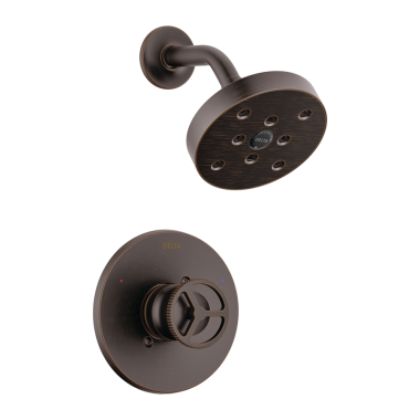 Click here to see Delta T14258-RB Delta Trinsic Monitor 14 Series Single-Handle H2Okinetic Shower Faucet with Raincan Shower Head, 1.75 GPM, Wheel Handle, Venetian Bronze - T14258-RB
