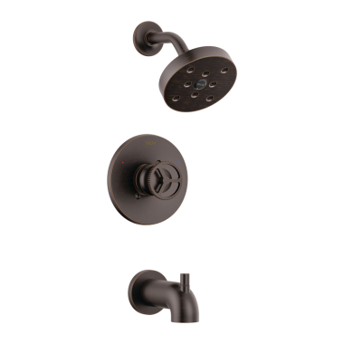 Click here to see Delta T14458-RB Delta Trinsic Monitor 14 Series H2Okinetic Tub/Shower Faucet with Rain Showerhead, Single-Handle, 1.75 GPM, Wheel Handle, Venetian Bronze - T14458-RB