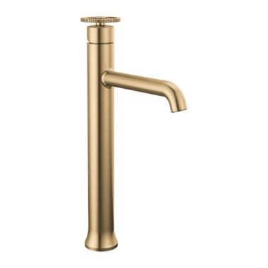 Click here to see Delta 758-CZ-DST Delta Trinsic Tube Spout Champagne Bronze Vessel Lavatory Faucet, Less Drain, 1.2 GPM, Single-Handle, DIAMOND Seal, Wheel Handle - 758-CZ-DST