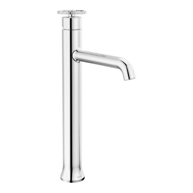 Click here to see Delta 758-DST Delta Trinsic Tube Spout Chrome Vessel Lavatory Faucet, Less Drain, 1.2 GPM, Single-Handle, DIAMOND Seal, Wheel Handle - 758-DST
