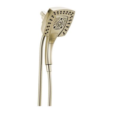 Click here to see Delta 58474-PN-PR25 Delta H2Okinetic In2ition 5-Setting Two-In-One Shower with Touch-Clean Nozzles, Square Head, 2.5 GPM, Lumicoat Polished Nickel - 58474-PN-PR25