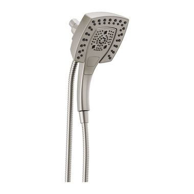 Click here to see Delta 58474-SS-PR Delta H2Okinetic In2ition 5-Setting Two-In-One Shower with Touch-Clean Nozzles, Square Head, 1.75 GPM, Lumicoat Stainless - 58474-SS-PR