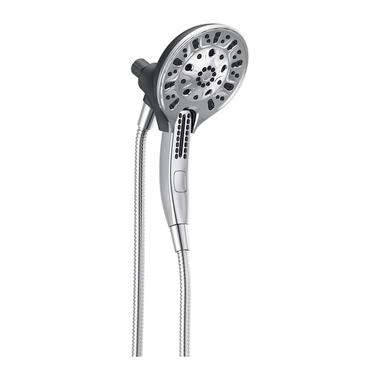Click here to see Delta 75505 Delta In2ition Two-In-One 5-Setting Shower Head with H2Okinetic Technology, MagnaTite Docking, Touch-Clean Spray Nozzles, Chrome - 75505