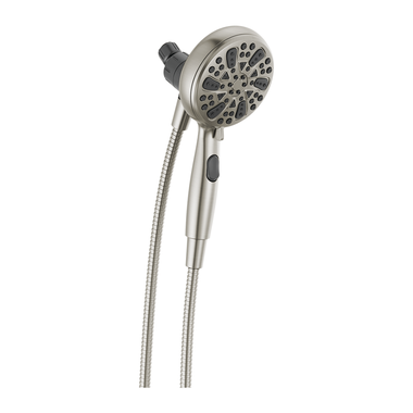 Click here to see Delta 75609SN Delta 1.75 GPM 6-Setting SureDock Magnetic Wall Mount Hand Shower, 4 7/8in Round Face, Touch-Clean Spray Nozzles, Satin Nickel, 75609SN