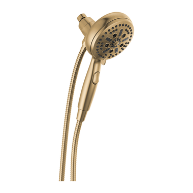 Click here to see Delta 54810-CZ-PK Delta 7-Setting SureDock Magnetic H2Okinetic Hand Shower with Stretchable Metal Hose, Touch-Clean, 1.75 GPM, Round, Brilliance Champagne Bronze - 54810-CZ-PK