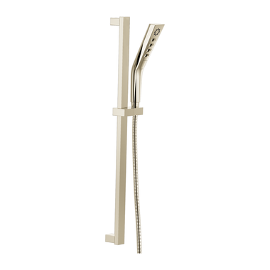 Click here to see Delta 51799-PN-PR Delta 3-Setting Hand Shower with Slide Bar, H2Okinetic, Touch-Clean, WaterSense, 1.75 GPM, Lumicoat Polished Nickel - 51799-PN-PR