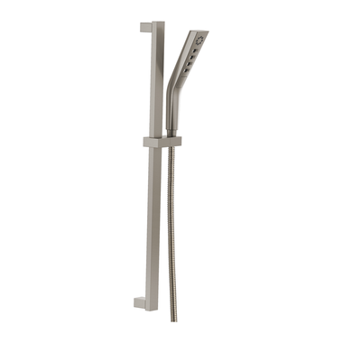 Click here to see Delta 51799-SS-PR Delta 3-Setting Hand Shower with Slide Bar, H2Okinetic, Touch-Clean, WaterSense, 1.75 GPM, Lumicoat Stainless - 51799-SS-PR
