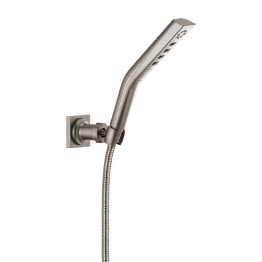 Click here to see Delta 55799-SS-PR Delta Universal Showering Wall Mount Hand Shower, 3-Setting, H2Okinetic, PowerDrench, Touch-Clean, 1.75 GPM, Lumicoat Stainless - 55799-SS-PR