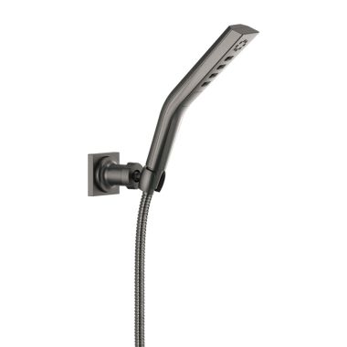 Click here to see Delta 55799-KS Delta H2Okinetic Three-Setting Hand Shower with Wall-Mount Bracket and Dual Check Valves, Black Stainless - 55799-KS