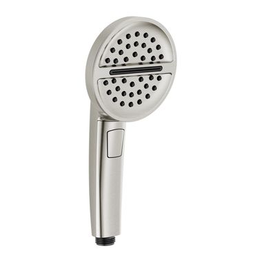 Click here to see Delta 59386-SS-PR Delta 4-1/8in Three-Setting Touch-Clean Hand Shower with Dual Check Valves, Round, WaterSense, 1.75 GPM, Lumicoat Stainless - 59386-SS-PR