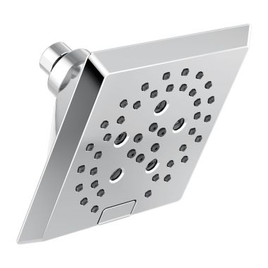 Click here to see Delta 52664-PR Delta H2Okinetic 5-Setting Angular Modern Raincan Shower Head, 1.75 GPM, Lumicoat Chrome - 52664-PR