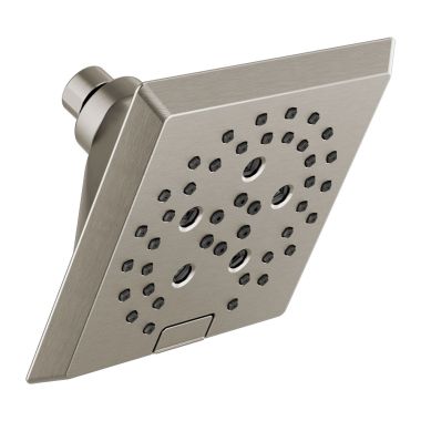 Click here to see Delta 52664-SS Delta H2Okinetic 5-Setting Angular Modern Raincan Shower Head, 1.75 GPM, Stainless - 52664-SS