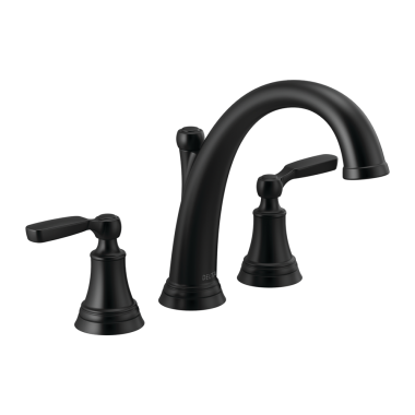 Click here to see Delta T2732-BL Delta Woodhurst Two-Handle Roman Tub Trim, Lever Handles, ADA-Compliant, Matte Black - T2732-BL