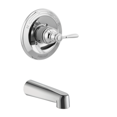 Click here to see Peerless PTT14165 Peerless Elmhurst Wall-Mount Tub Faucet Trim, Polished Chrome, Lever Handle, 7in Spout Reach, MultiChoice Universal Valve - PTT14165