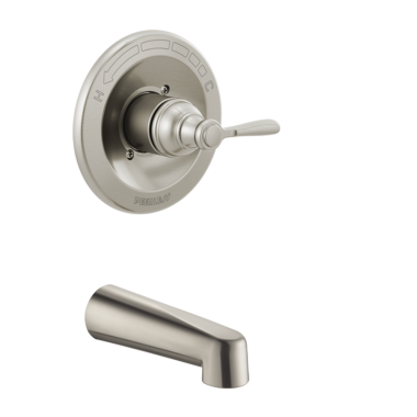 Click here to see Peerless PTT14165-BN Peerless Elmhurst Wall-Mount Tub Faucet Trim, Brushed Nickel, Lever Handle, 7in Spout Reach, MultiChoice Universal Valve - PTT14165-BN