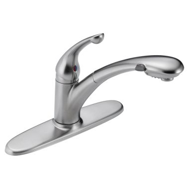 Click here to see Delta 470-AR-DST Delta Signature Single Handle Pull-Out Kitchen Faucet, Arctic Stainless - 470-AR-DST