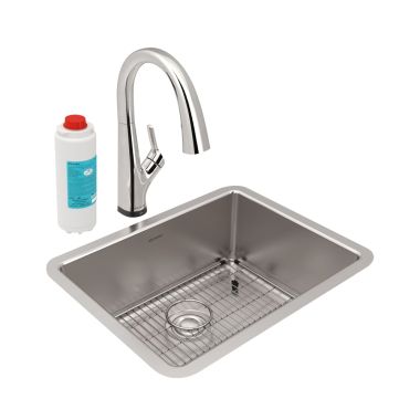 Click here to see Elkay ELUH2115TFLC Elkay ELUH2115TFLC Lustertone Iconix Single Bowl Undermount Kitchen Sink Kit with Filtered Faucet - Stainless Steel
