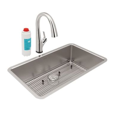 Click here to see Elkay ELUH3017TFLC Elkay ELUH3017TFLC Lustertone Iconix Single Bowl Undermount Kitchen Sink Kit with Filtered Faucet - Stainless Steel