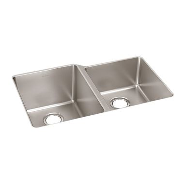 Click here to see Elkay ELUH3120RT Elkay ELUH3120RT Lustertone Iconix Double Bowl Undermount Kitchen Sink, Right Small Bowl - Luminous Satin