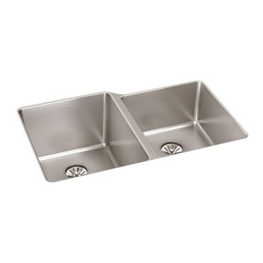 Click here to see Elkay ELUHH3120RTPD Elkay ELUHH3120RTPD Lustertone Iconix Double Bowl Undermount Sink with Perfect Drain, Right Small Bowl - Luminous Satin