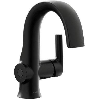 Click here to see Moen S6910EWBL Moen Doux Single-Handle High Arc Matte Black Bathroom Faucet with Metal Spring Pop-Up, Batteries, and Deckplate, MotionSense Wave, 1.2 GPM, Single-Hole - S6910EWBL 