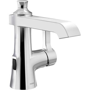 Click here to see Moen S6981EW Moen Flara Single-Handle Digital High Arc Chrome Lavatory Faucet with Metal Spring Pop-Up and Batteries, MotionSense Wave, 1.2 GPM, Single-Hole - S6981EW 
