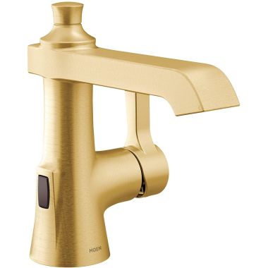 Click here to see Moen S6981EWBG Moen Flara Single-Handle Digital High Arc Brushed Gold Lavatory Faucet with Metal Spring Pop-Up and Batteries, MotionSense Wave, 1.2 GPM, Single-Hole - S6981EWBG 