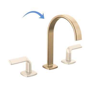 Click here to see Brizo 65367LF-GLLHP-ECO Brizo Allaria Two-Handle Widespread Deck-Mount Brilliance Luxe Gold Bathroom Faucet, Arc Spout, 1.2 GPM, Three-Hole, Less Handles - 65367LF-GLLHP-ECO