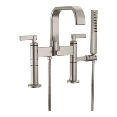 Click here to see Brizo T70368-NK Brizo Allaria Two-Handle Multi-Mount Tub Faucet Trim with Hand Shower, 2-Hole, 1.75 GPM, Lever Handles, ADA, Brilliance Luxe Nickel - T70368-NK