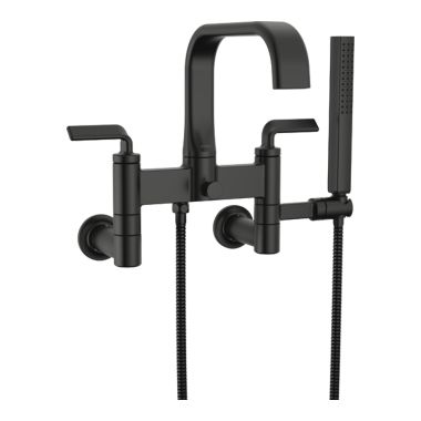 Click here to see Brizo T70367-BL Brizo Allaria Two-Handle Multi-Mount Tub Faucet Trim with Hand Shower, 2-Hole, 1.75 GPM, Twist Lever Handles, ADA, Matte Black - T70367-BL