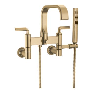 Click here to see Brizo T70367-GL Brizo Allaria Two-Handle Multi-Mount Tub Faucet Trim with Hand Shower, 2-Hole, 1.75 GPM, Twist Lever Handles, ADA, Brilliance Luxe Gold - T70367-GL