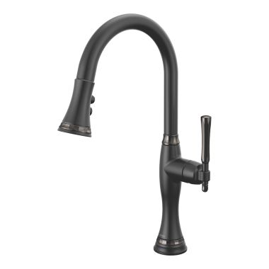 Click here to see Brizo 64058LF-BLBNX Brizo Tulham Matte Black/Black Onyx Single Handle Pull-Down Kitchen Faucet - 64058LF-BLBNX