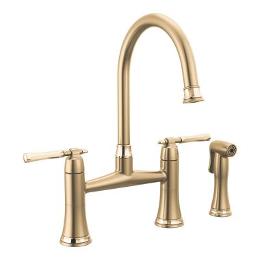 Click here to see Brizo 62558LF-GLPG Brizo Tulham Luxe Gold/Polished Gold Two Handle Bridge Kitchen Faucet With Side Spray - 62558LF-GLPG