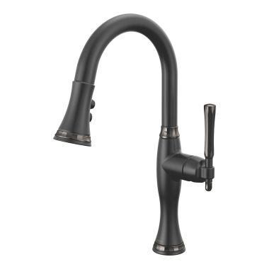 Click here to see Brizo 63958LF-BLBNX Brizo Tulham Single Handle Pull-Down Bar/Prep Faucet, Matte Black/Black Onyx - 63958LF-BLBNX