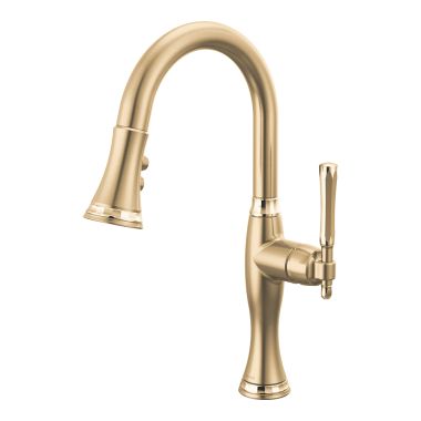 Click here to see Brizo 63958LF-GLPG Brizo Tulham Single Handle Pull-Down Bar/Prep Faucet, Luxe Gold/Polished Gold - 63958LF-GLPG