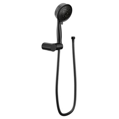 Click here to see Moen 36363EPBL Moen 4-3/8in Four-Function Wall-Mount Hand Shower with Bracket and 69in Hose, Round, Eco-Performance, 2 GPM, WaterSense, Matte Black - 3636EPBL