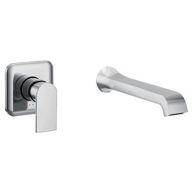 Click here to see Moen WT901 Moen Genta LX Wall-Mount Tub Faucet with 10in Ultrathin Tub Spout, Single Lever Handle with Temperature Indicator, 8 GPM, Polished Chrome - WT901
