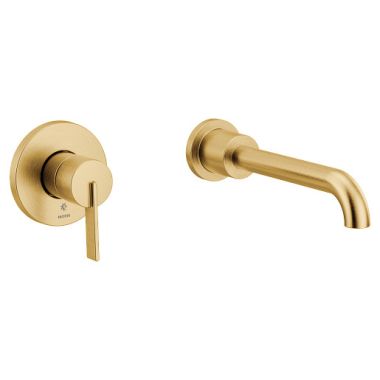 Click here to see Moen WT6221BG Moen Cia Single-Handle Wall-Mount Tub Faucet, Non-Diverter, 10in Ultrathin Tub Spout, Lever Handle, 8GPM, Brushed Gold - WT6221BG